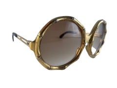 Vintage Oversized Bamboo Like Gold Sunglasses 1970's Made in France
