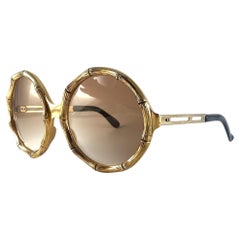 Vintage Oversized Bamboo Like Gold Sunglasses 1970's Made in France