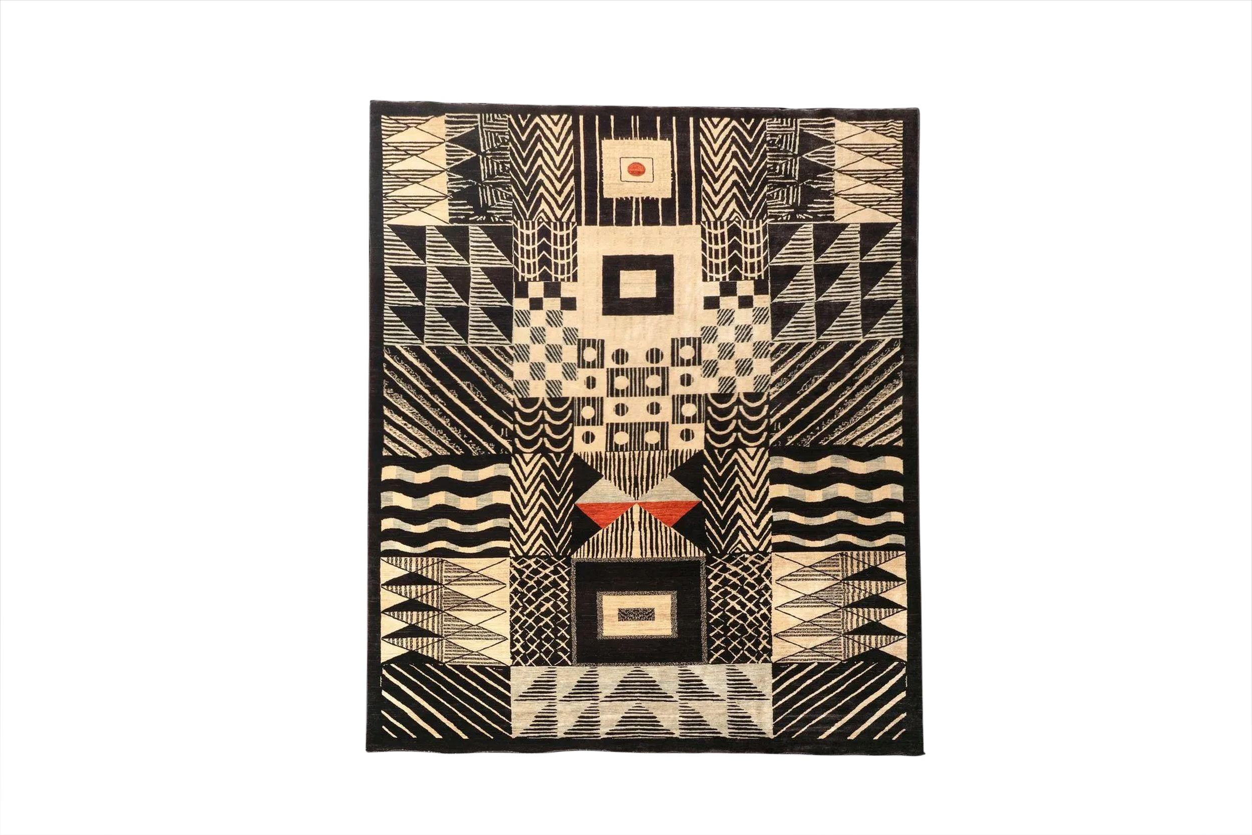 Vintage Oversized Bauhaus Tapestry in Black with Geometric Pattern - Rug & Kilim For Sale
