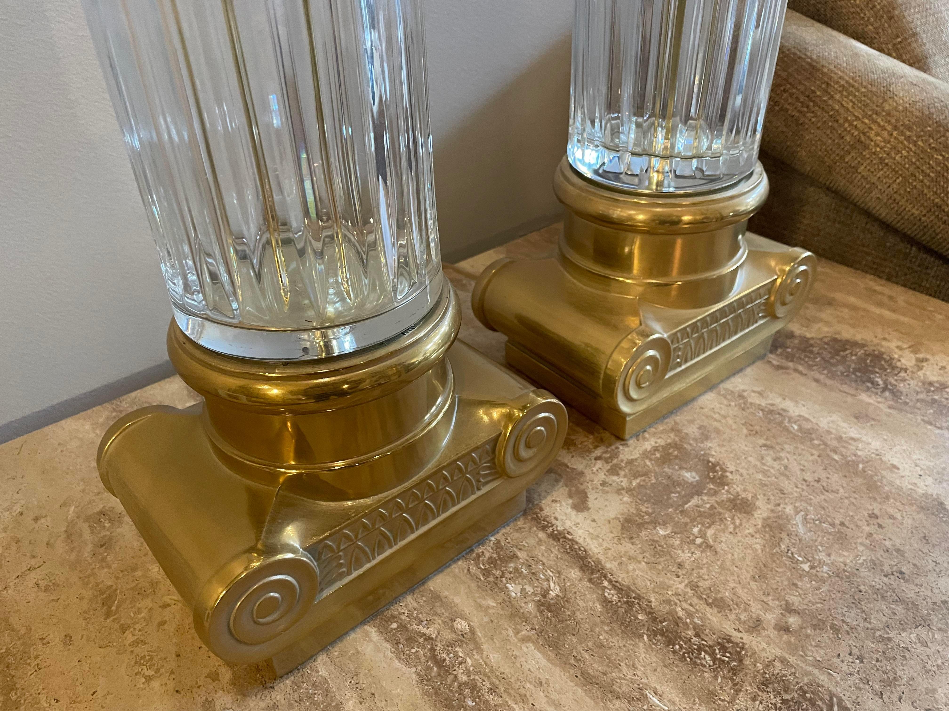 Hollywood Regency Vintage Oversized Brass and Crystal Lamps, a Pair For Sale