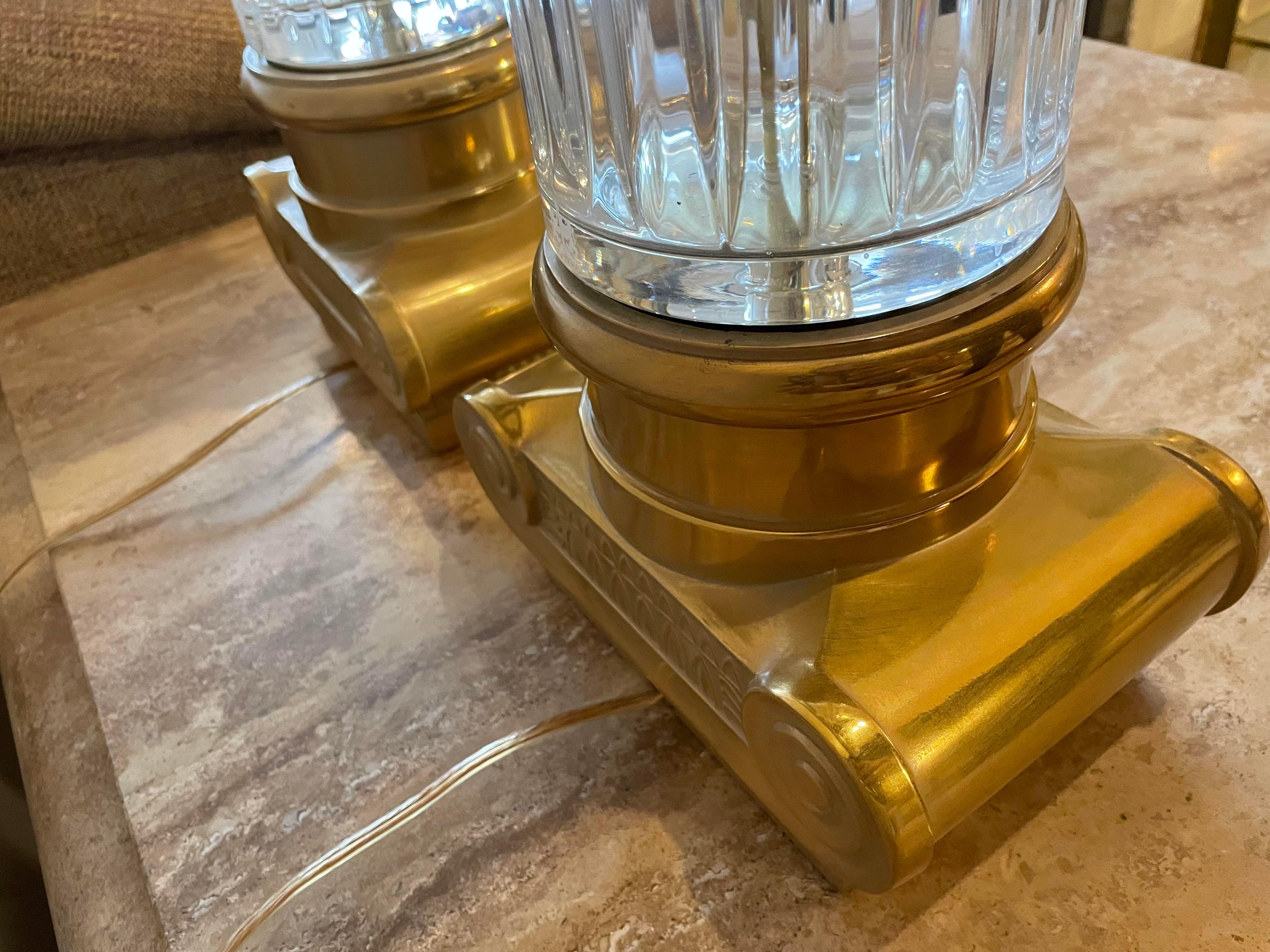 American Vintage Oversized Brass and Crystal Lamps, a Pair For Sale