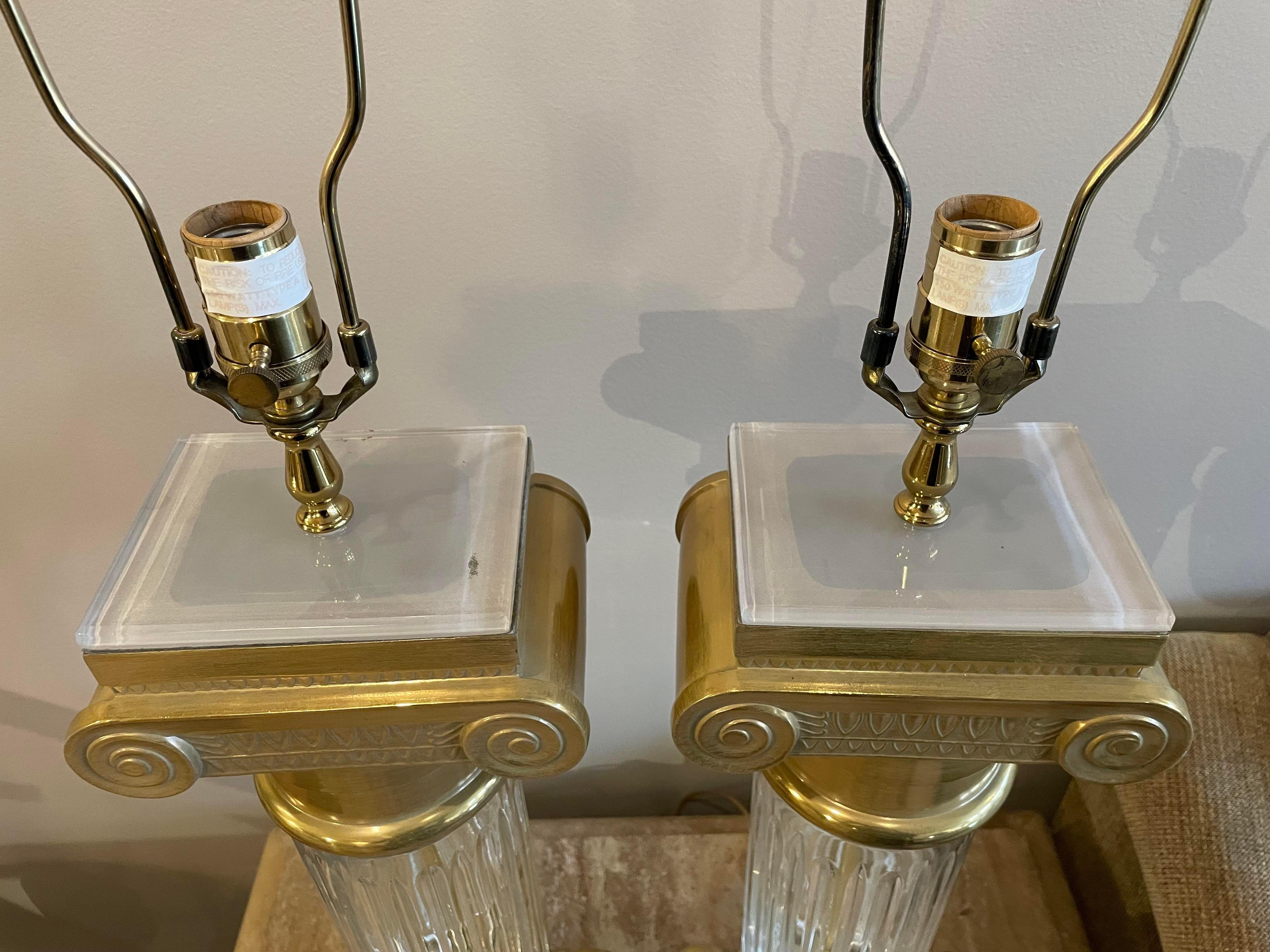 Vintage Oversized Brass and Crystal Lamps, a Pair In Good Condition For Sale In Chicago, IL