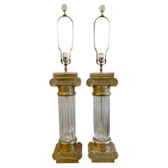 Vintage Oversized Brass and Crystal Lamps, a Pair