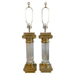 Paire de lampes vintage surdimensionnées en laiton et cristal