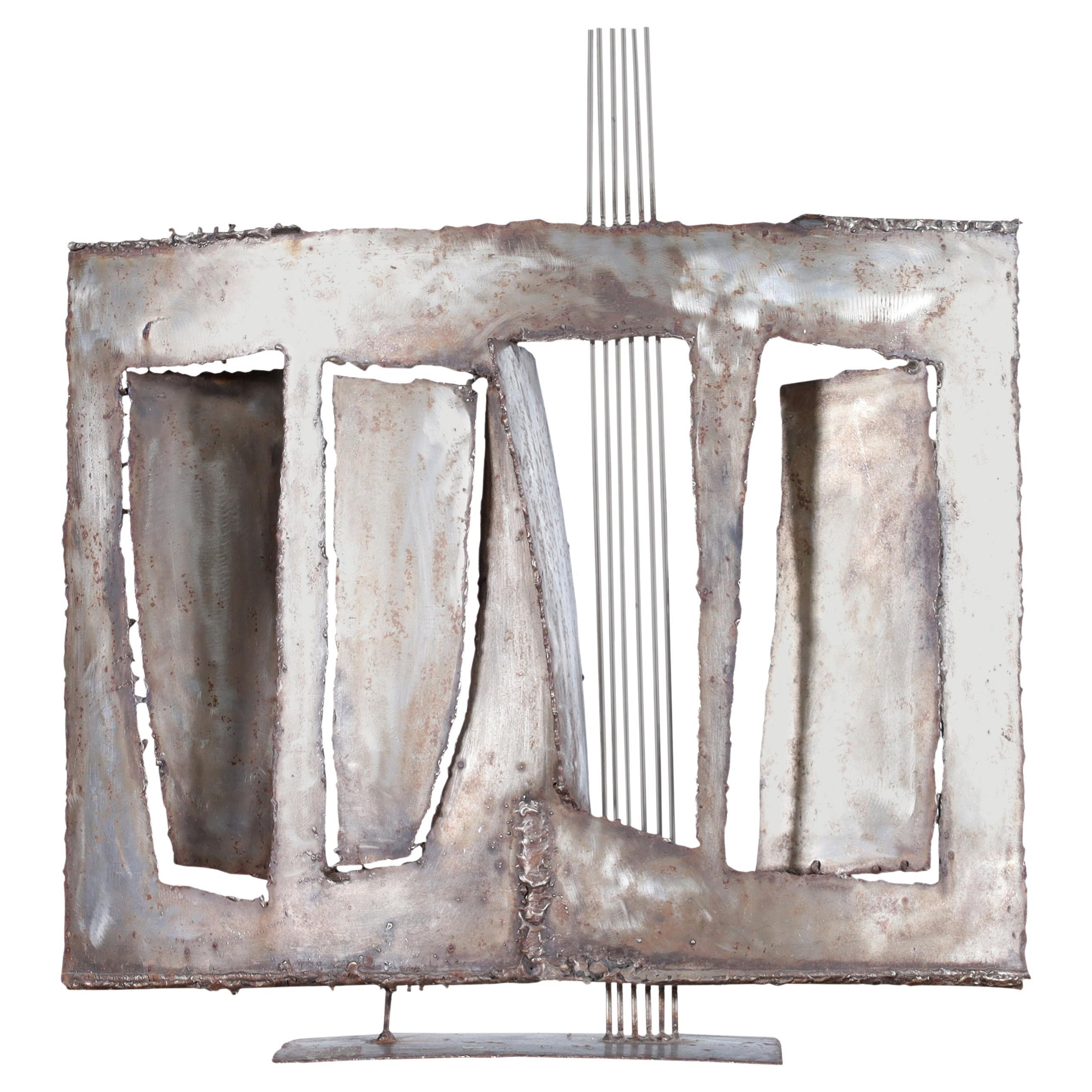 Vintage Oversized Brutalist Metal Sculpture by John Balossi, Signed