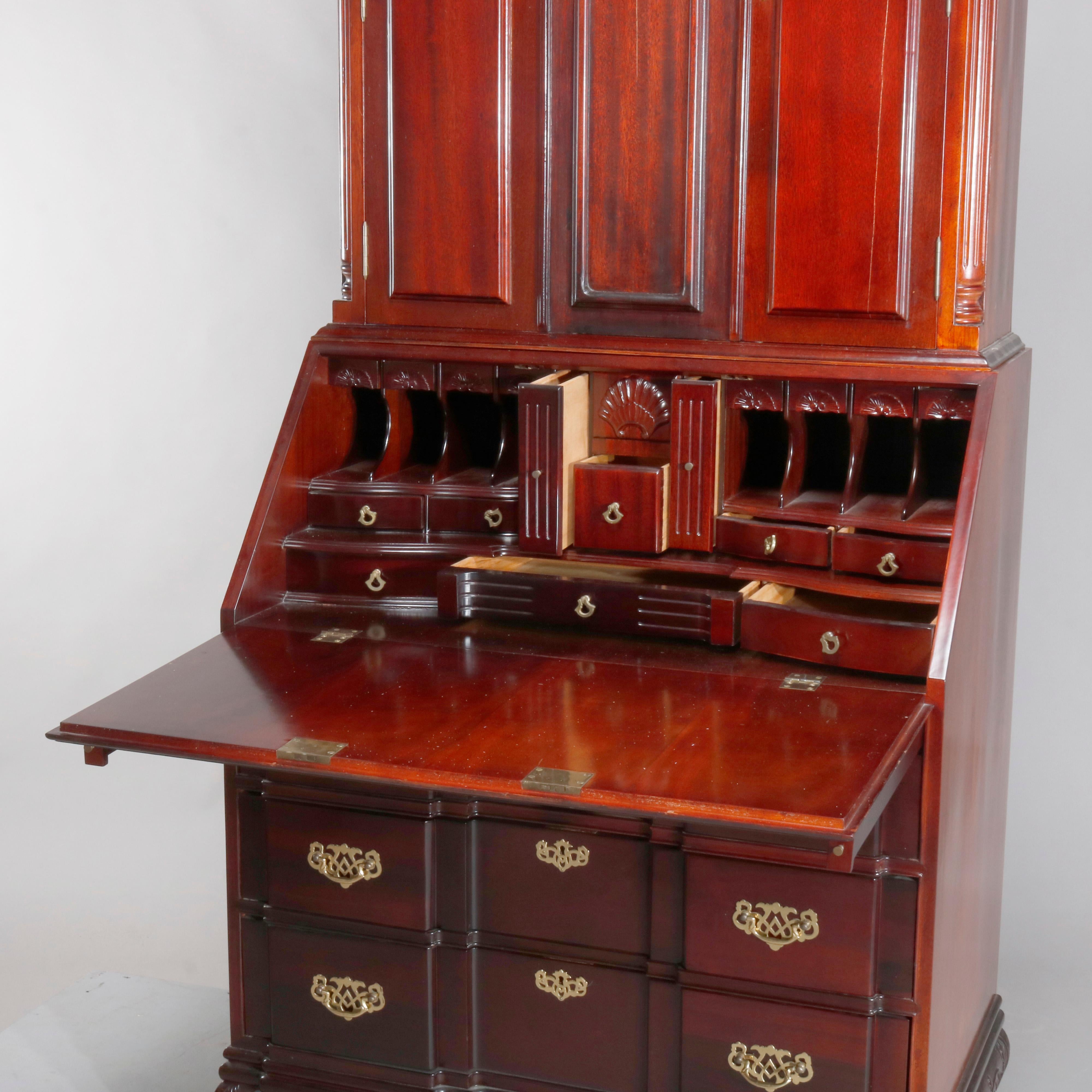 American Vintage Oversized Carved Mahogany Chippendale Style Secretary Desk, 20th Century