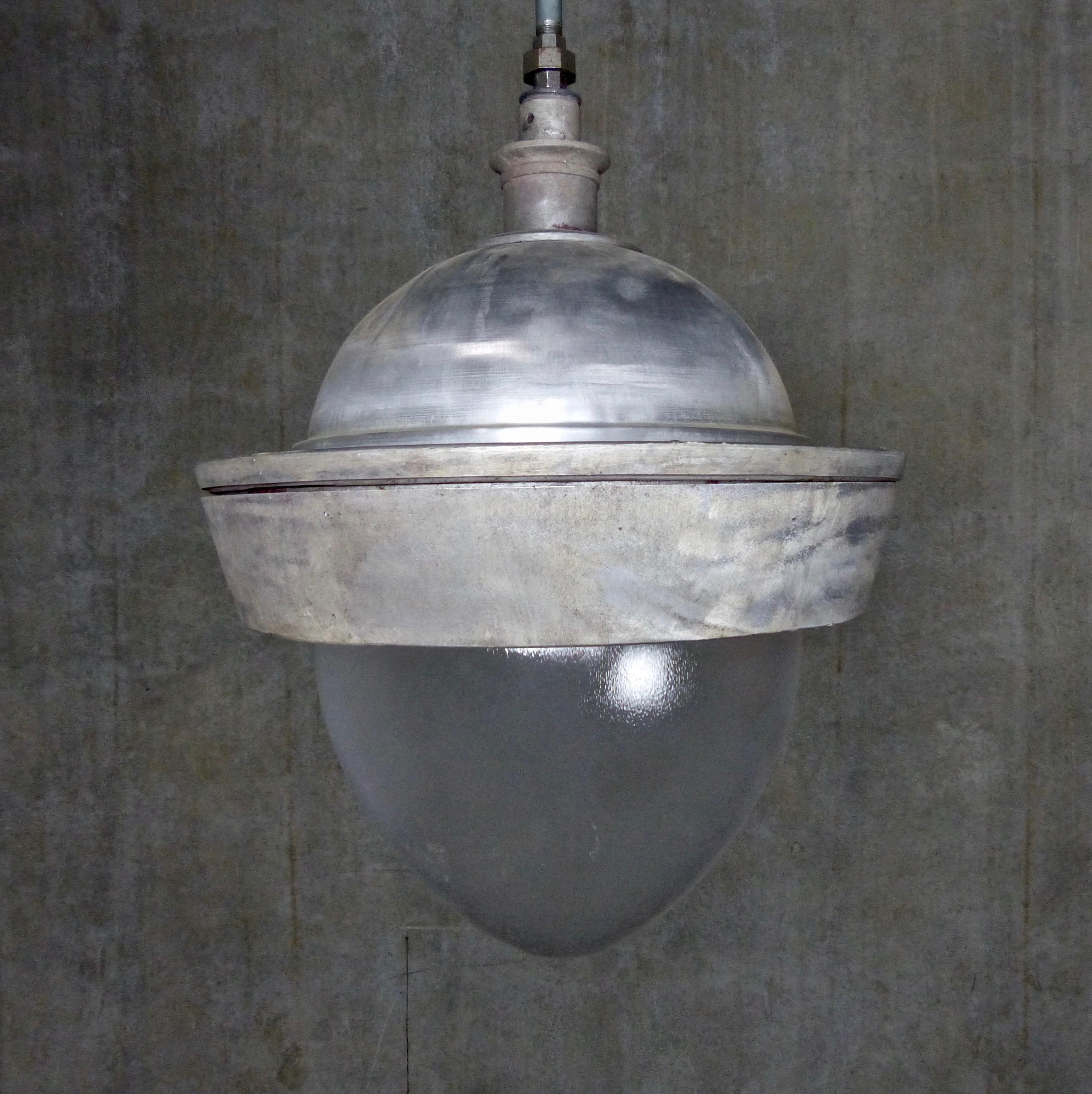 Vintage Oversized Cast Aluminium Pendant Lights In Good Condition In Surrey, BC