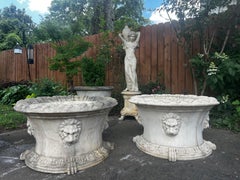 Vintage Oversized Cast Stone Neoclassical Style Planters with Lions Heads