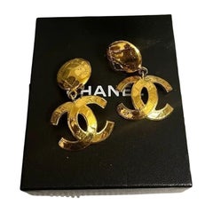 Vintage Oversized Chanel CC Dangle Clip On Earrings, Circa 1994 Spring