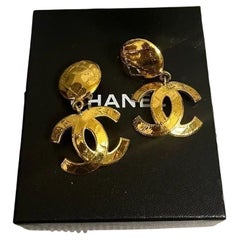 Vintage Oversized Chanel CC Dangle Clip On Earrings, Circa 1994 Spring