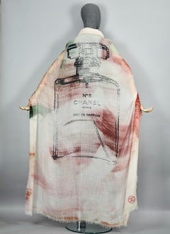 Vintage Oversized CHANEL NO.5 PERFUME Print Multicolour Cashmere Scarf Shawl