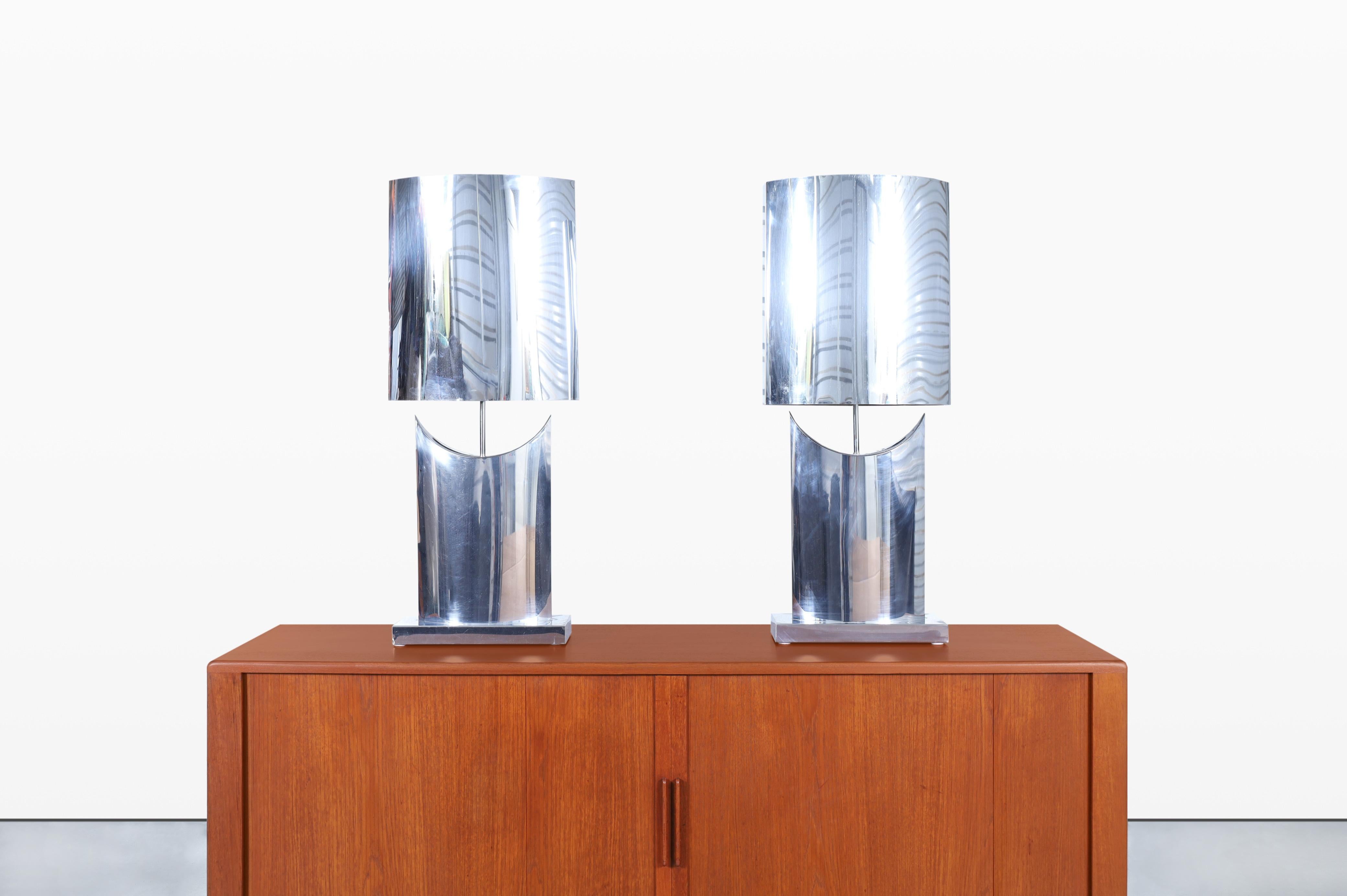 Mid-Century Modern Vintage Oversized Chrome Lamps by Curtis Jere, Signed For Sale
