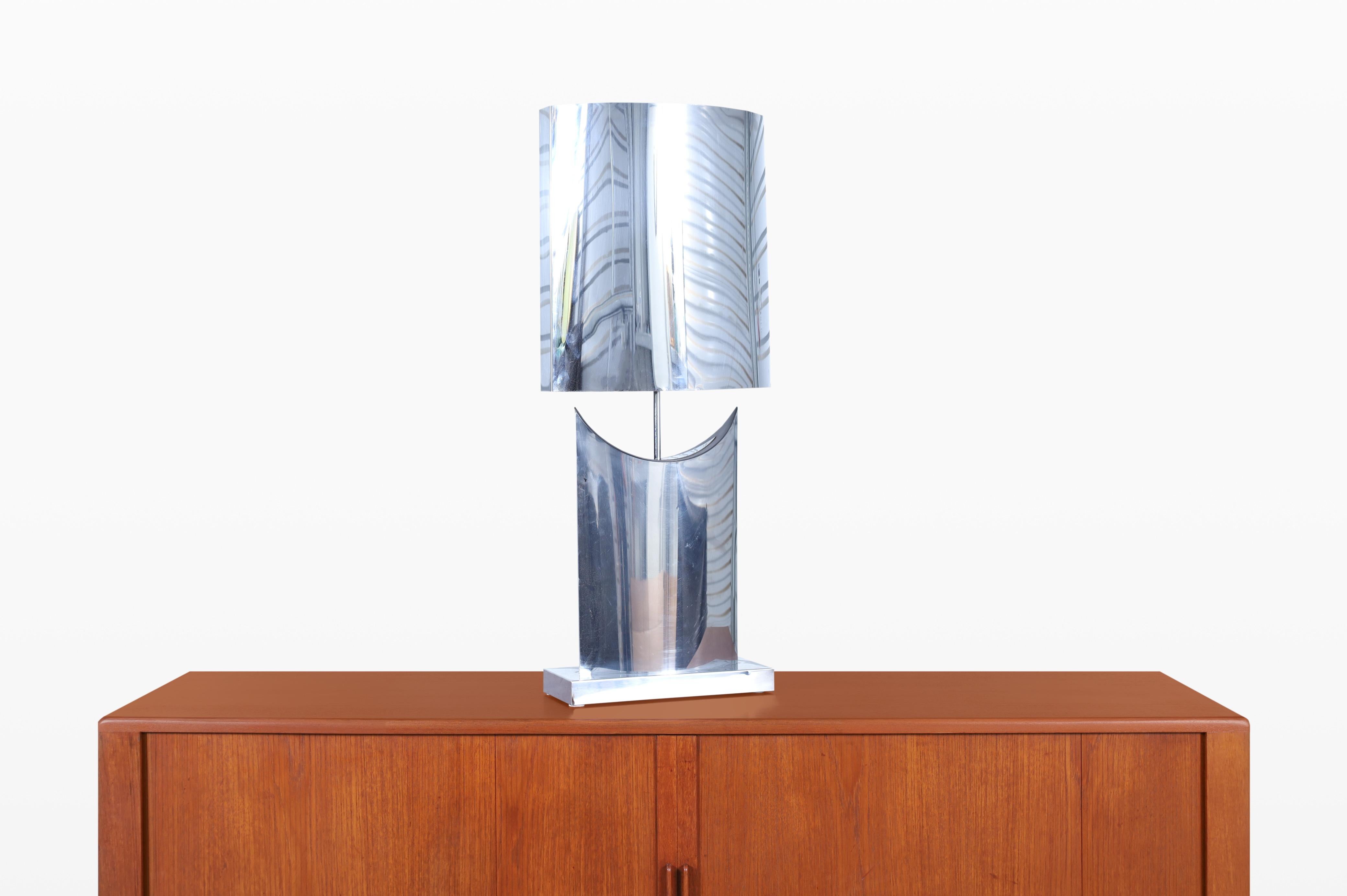 Metal Vintage Oversized Chrome Lamps by Curtis Jere, Signed For Sale