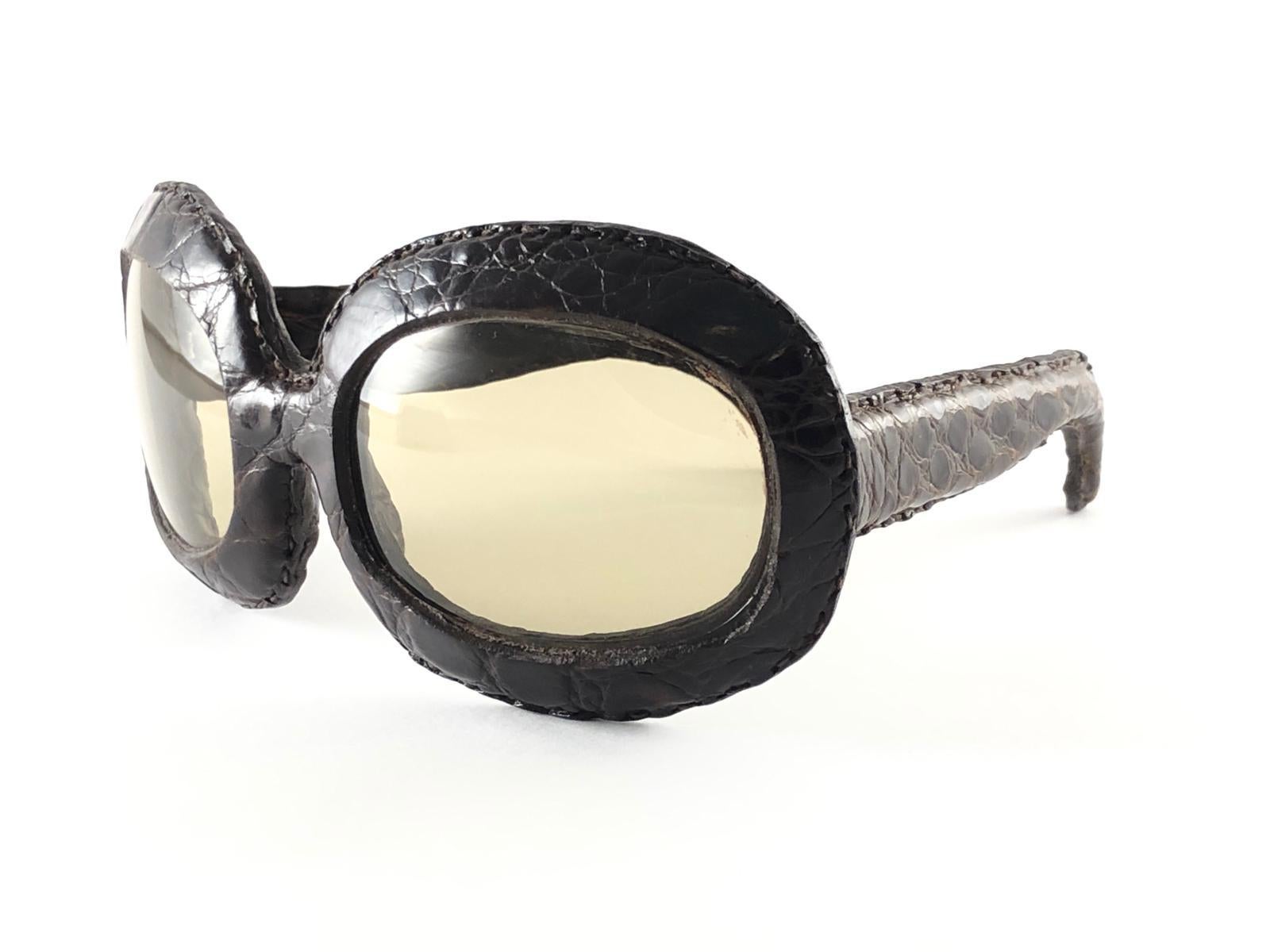 Übergroße Krokodil gefütterte Mid-Century-Sonnenbrille 1960er Jahre Vintage 4