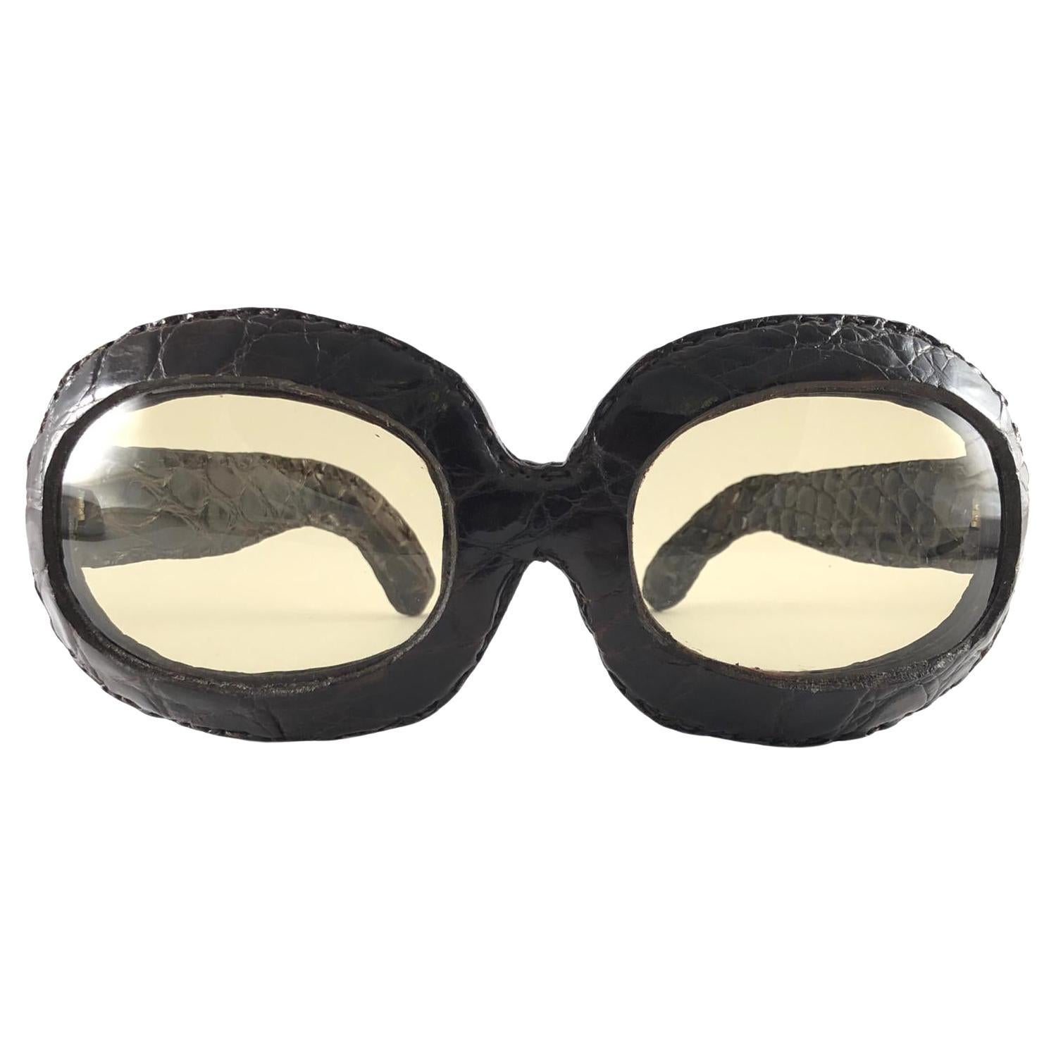Vintage Oversized Crocodile Lined Mid Century Sunglasses 1960's For Sale