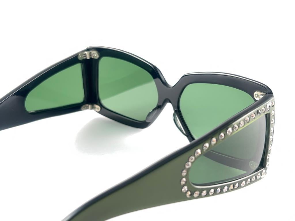 Vintage Oversized Dark Green Strass Mask Sunglasses 1980's  For Sale 3