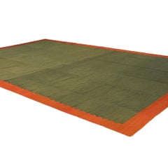 Vintage Oversized Dhurrie Rug in Green with Rust Border