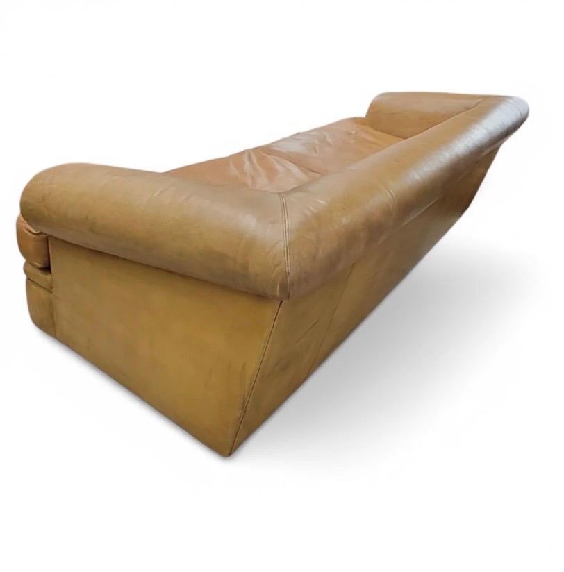American Vintage Oversized Distressed Cognac Leather Sofas by A. Rudin & Custom Pillows For Sale