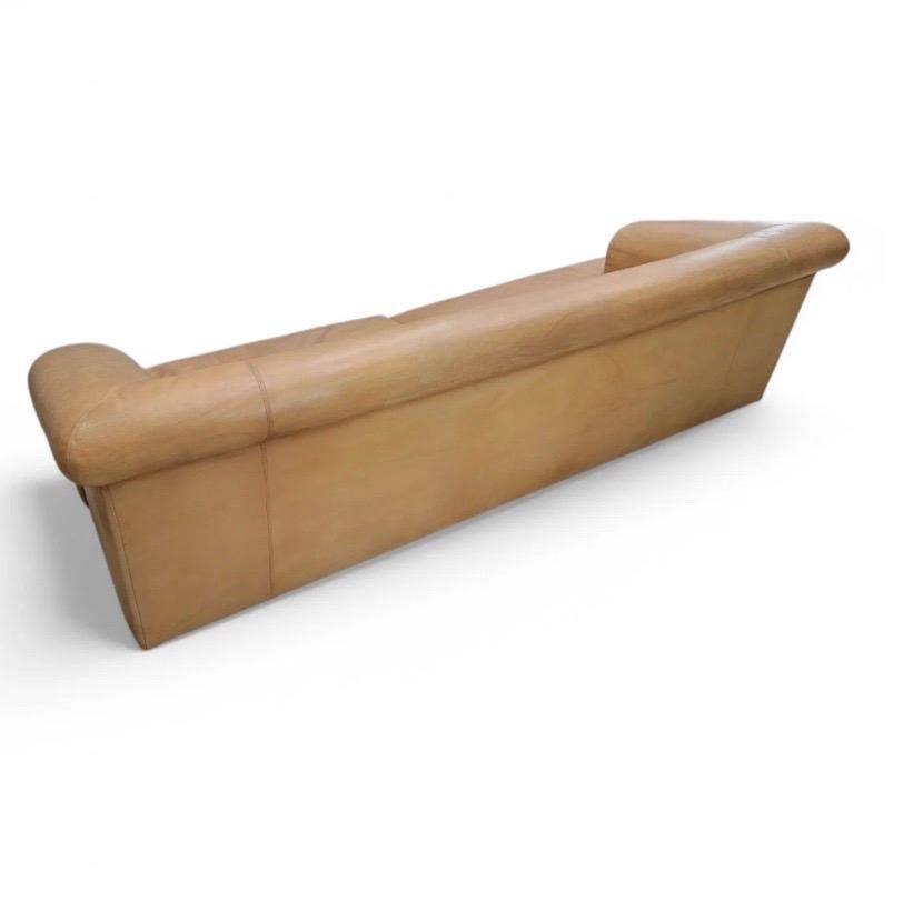Vintage Oversized Distressed Cognac Leather Sofas by A. Rudin & Custom Pillows For Sale 2