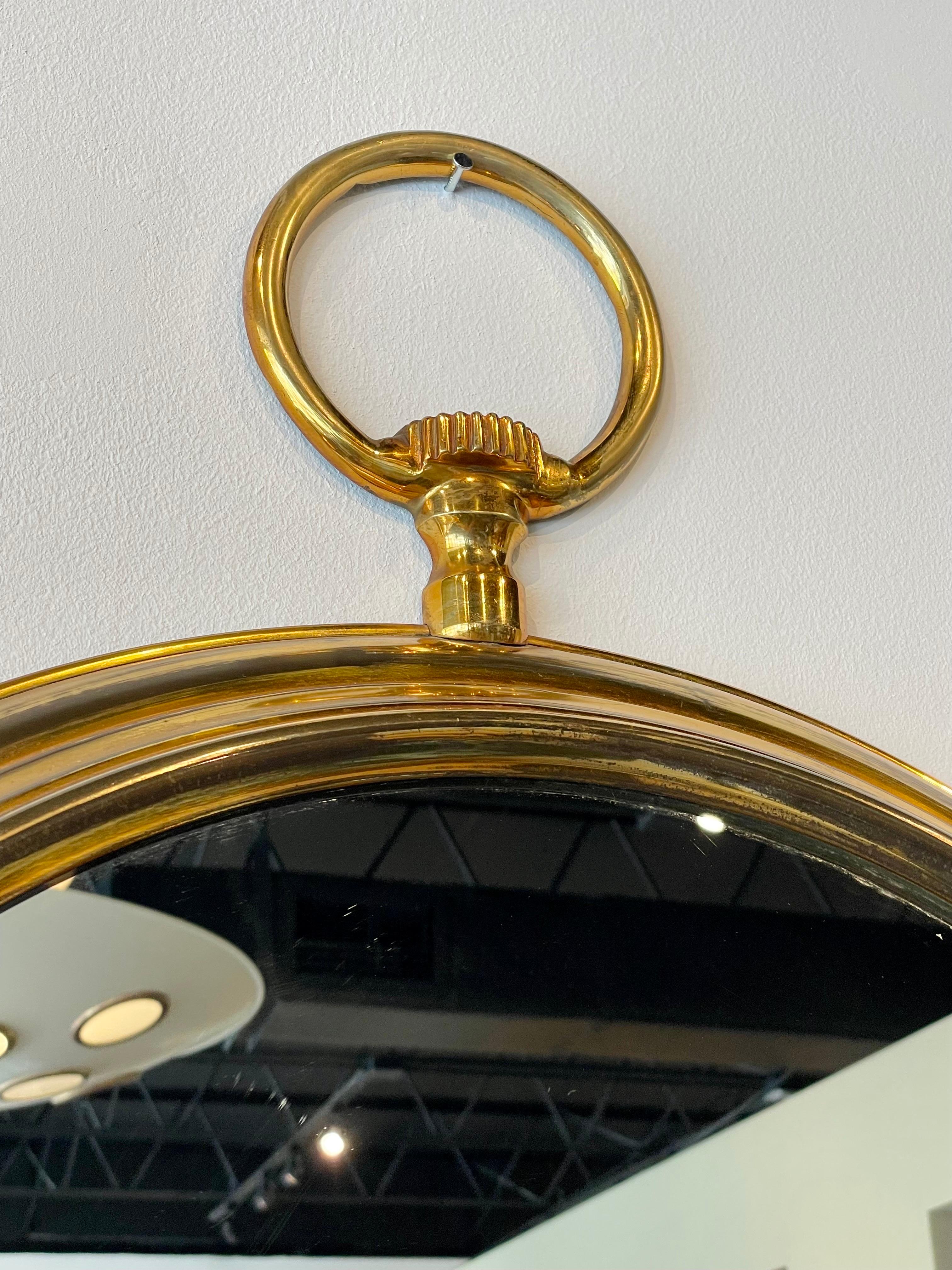 Mid-20th Century Vintage Oversized European Brass Pocket Watch Style Wall Mirror