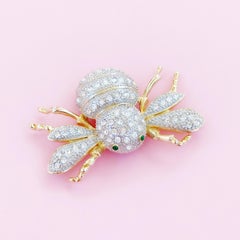 Vintage Oversized Flying Beetle Bug Brooch With Crystal Rhinestones, 1980s