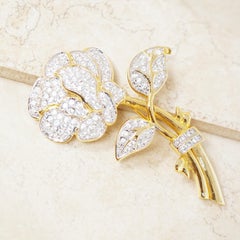 Vintage Oversized Gilded Crystal Pavé Rose Brooch by Nolan Miller, 1990s