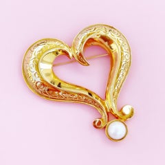 Vintage Oversized Gilded Heart Figural Brooch By Avon, 1980s