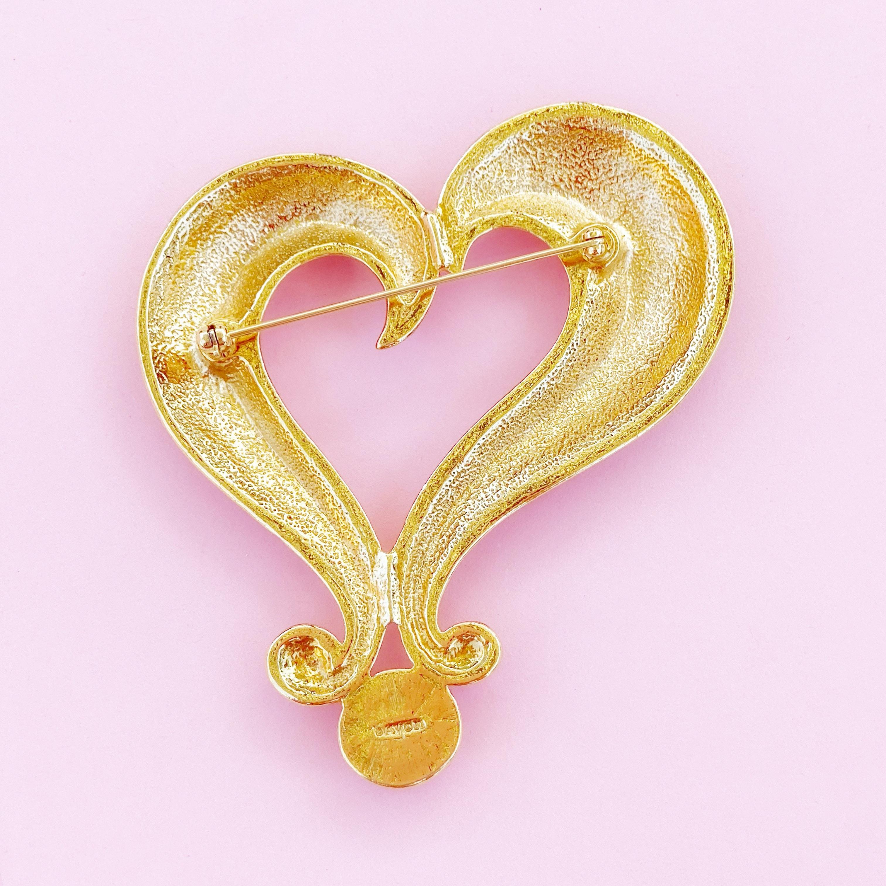 Vintage Oversized Gilded Heart Figural Brooch By Avon, 1980s 1