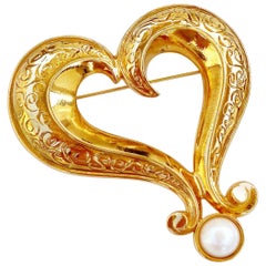 Vintage Oversized Gilded Heart Figural Brooch By Avon, 1980s