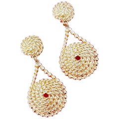 Vintage Oversized Gilded Rope Swirl Drop Earrings, 1990s