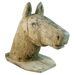 Vintage Oversized Hand Carved Wood Horse Head  Sculpture