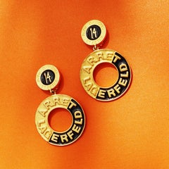 Vintage Oversized Karl Lagerfeld Parisian Office Address Hoop Earrings, 1980s