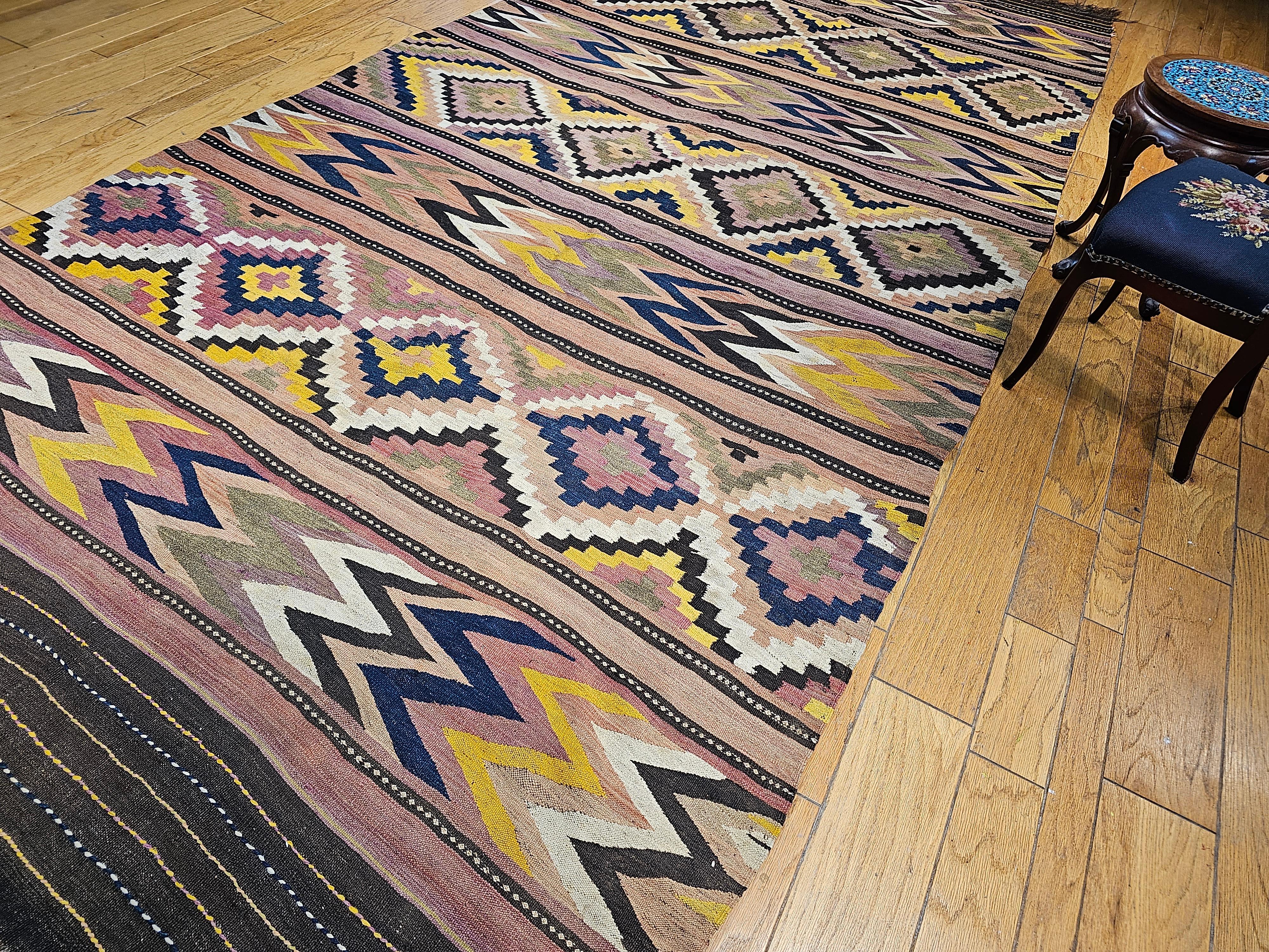 Vintage Oversized Moroccan Kilim in Geometric Pattern with Southwestern Colors For Sale 4