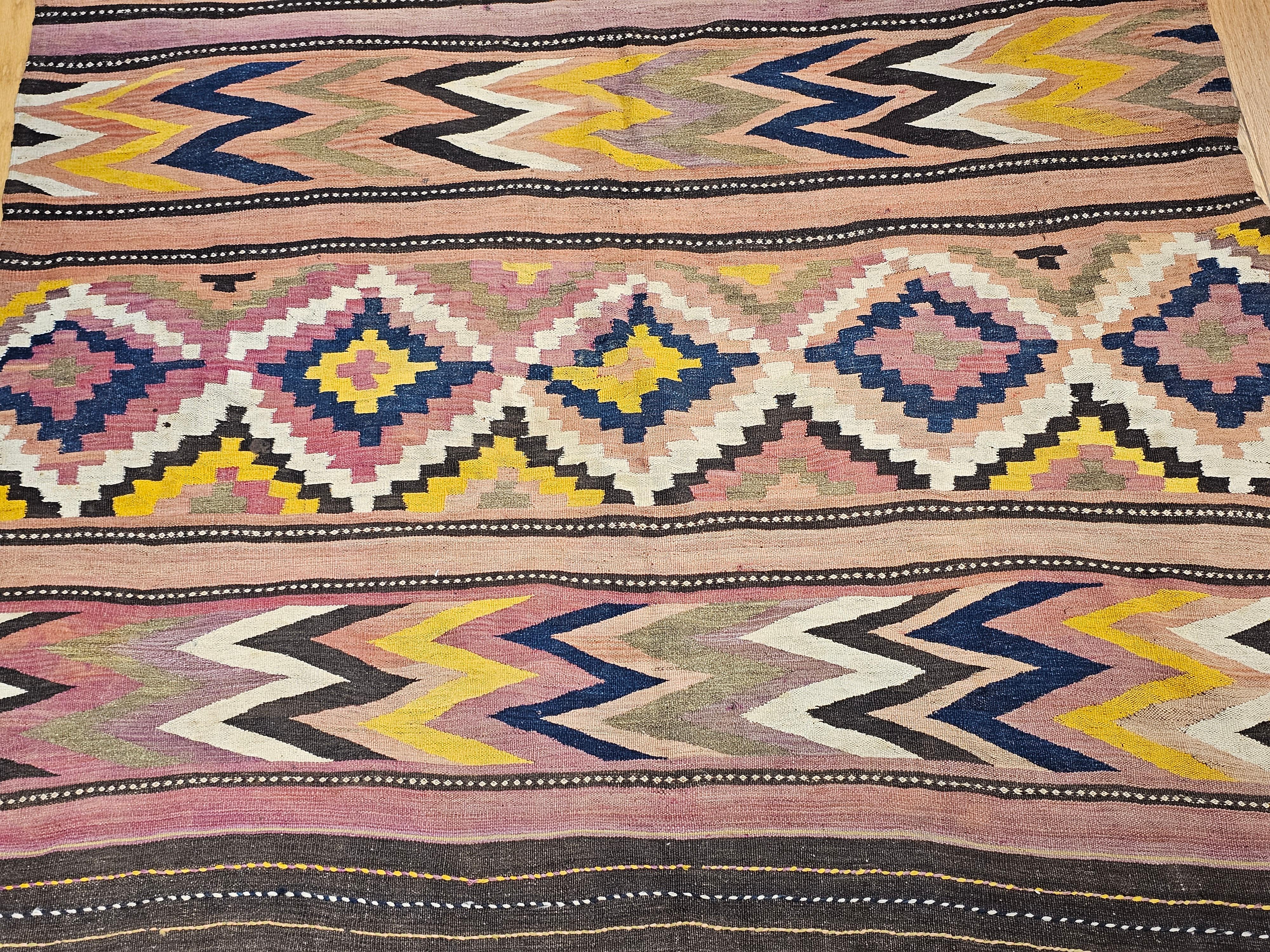 20th Century Vintage Oversized Moroccan Kilim in Geometric Pattern with Southwestern Colors For Sale
