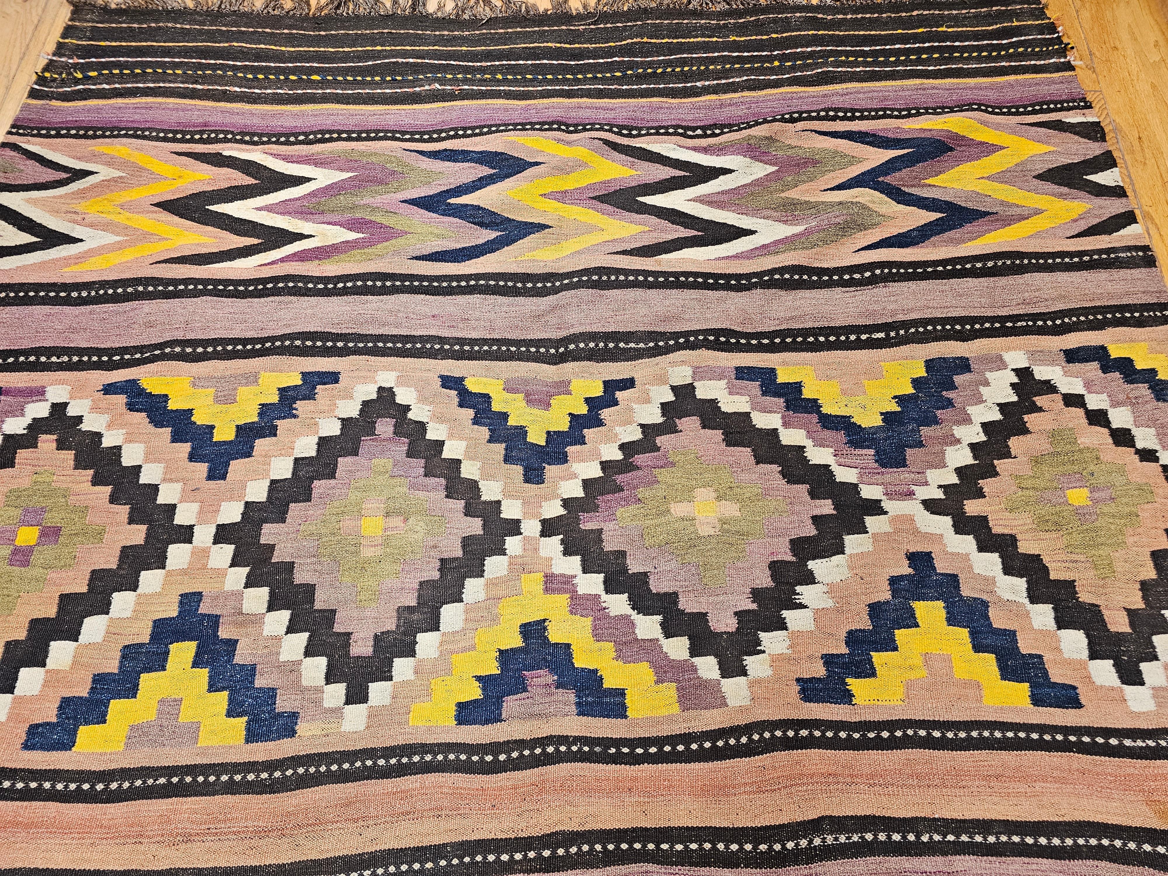 Vintage Oversized Moroccan Kilim in Geometric Pattern with Southwestern Colors For Sale 2