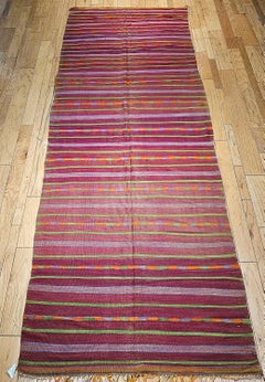 Vintage Oversized  Moroccan Kilim in Stripe Pattern in Lavender, Red, Green