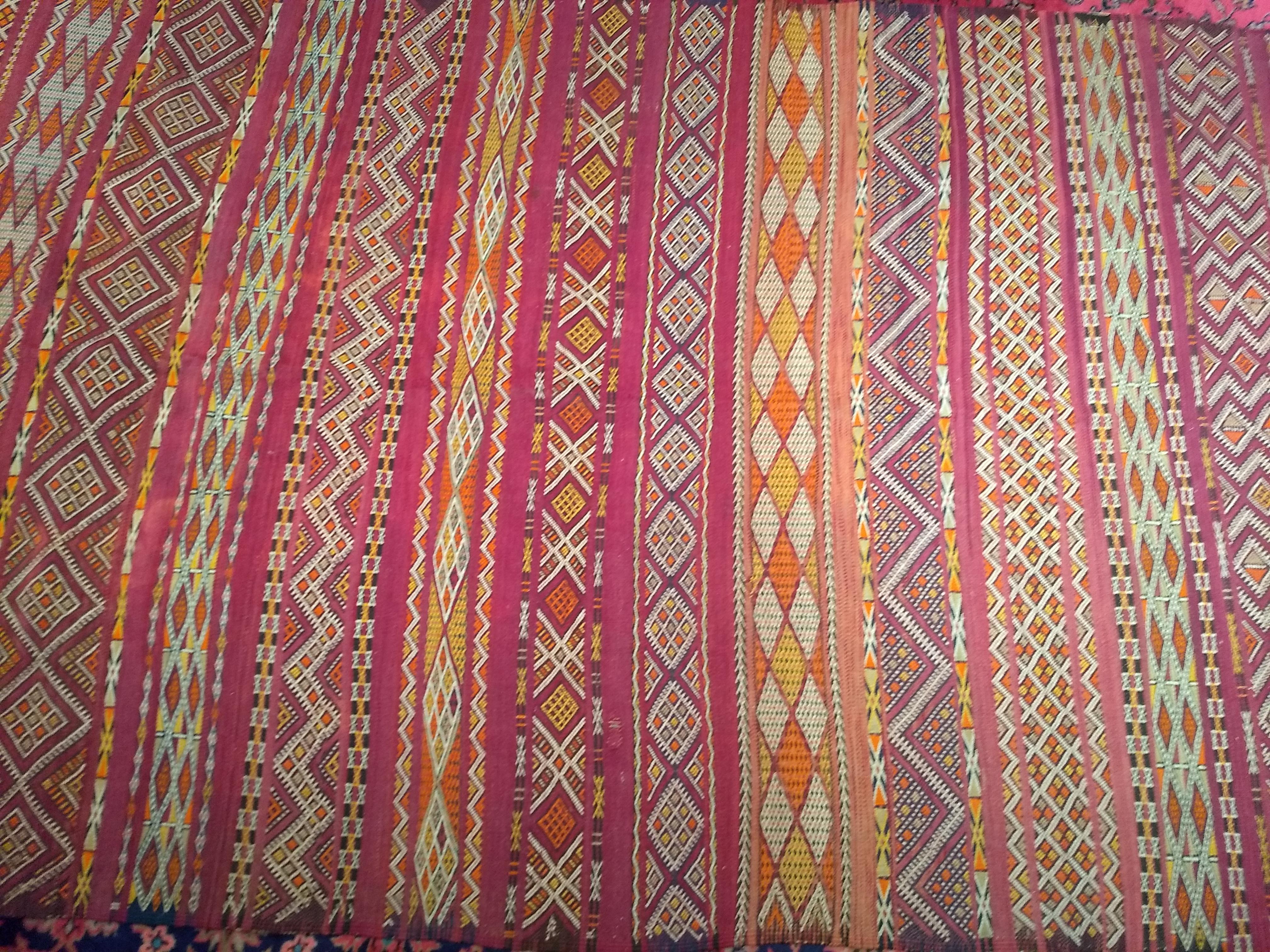 Vintage Oversized Moroccan Kilim in Stripe Pattern in Purple, Red, Yellow, Ivory For Sale 6