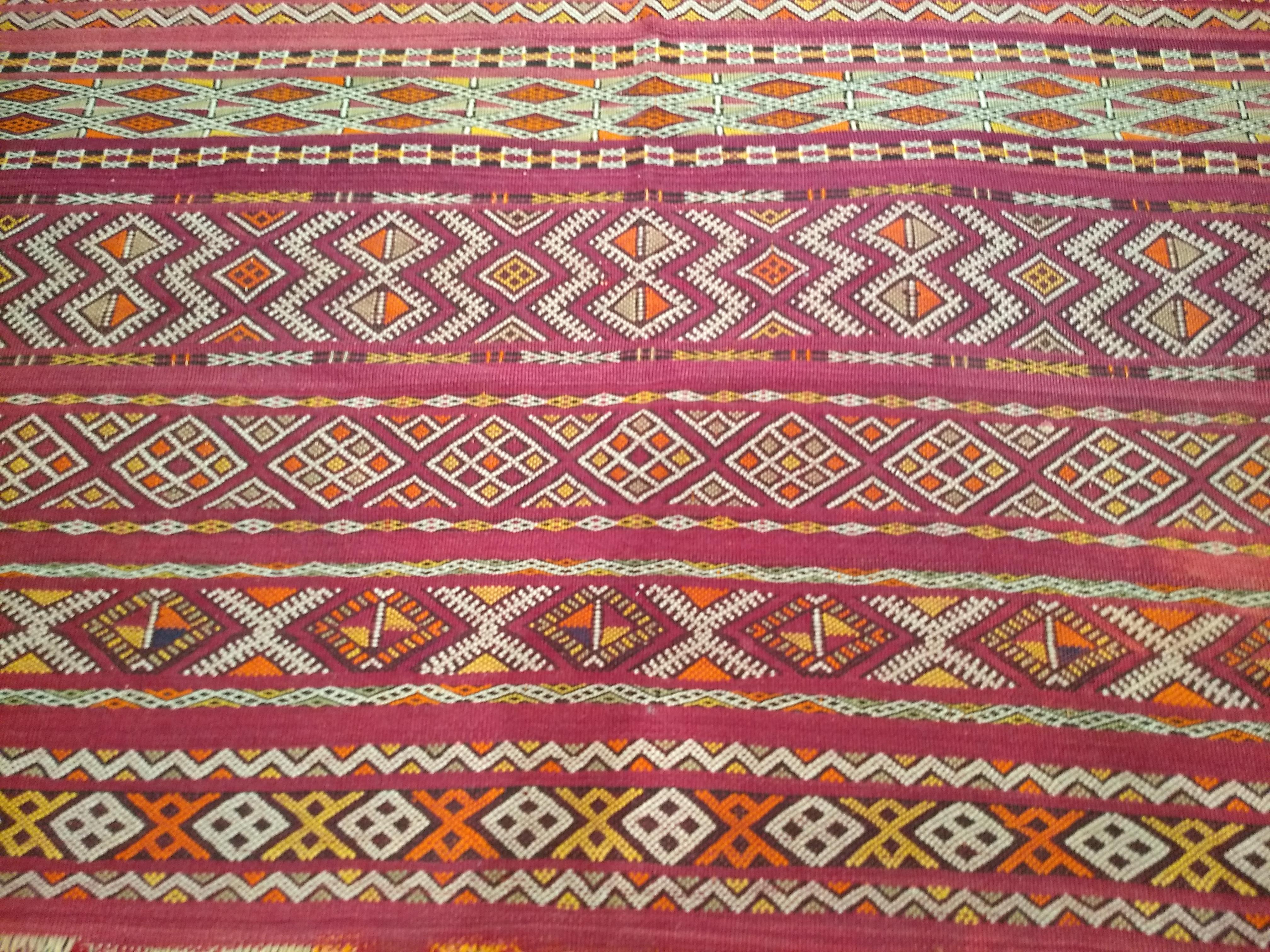 Vintage Oversized Moroccan Kilim in Stripe Pattern in Purple, Red, Yellow, Ivory For Sale 2
