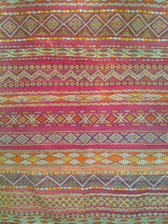 Vintage Oversized Moroccan Kilim in Stripe Pattern in Purple, Red, Yellow, Ivory