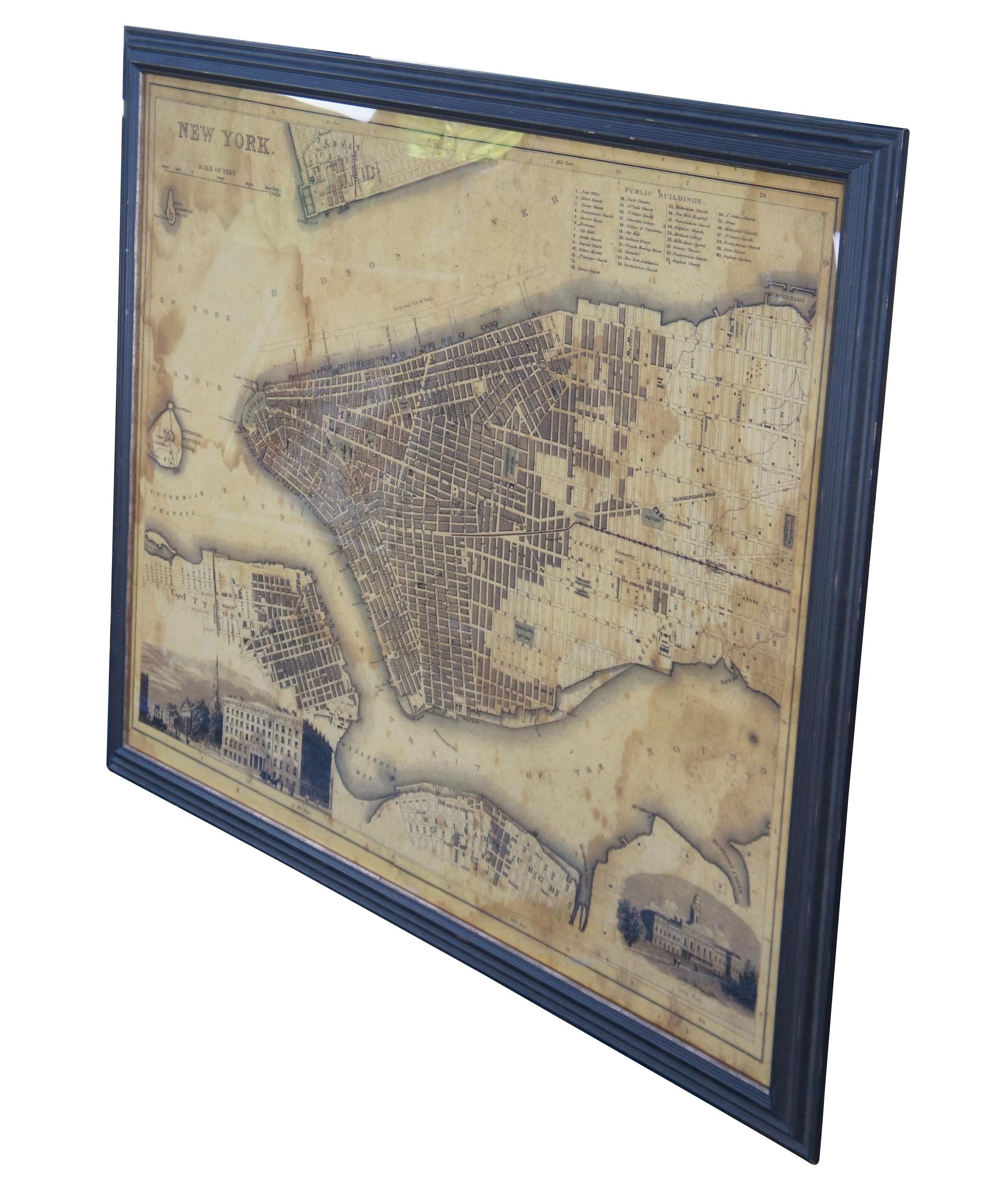 Reproduction vintage de la fin du 20e siècle de la ville de New York représentant le sud de Manhattan en 1840.
