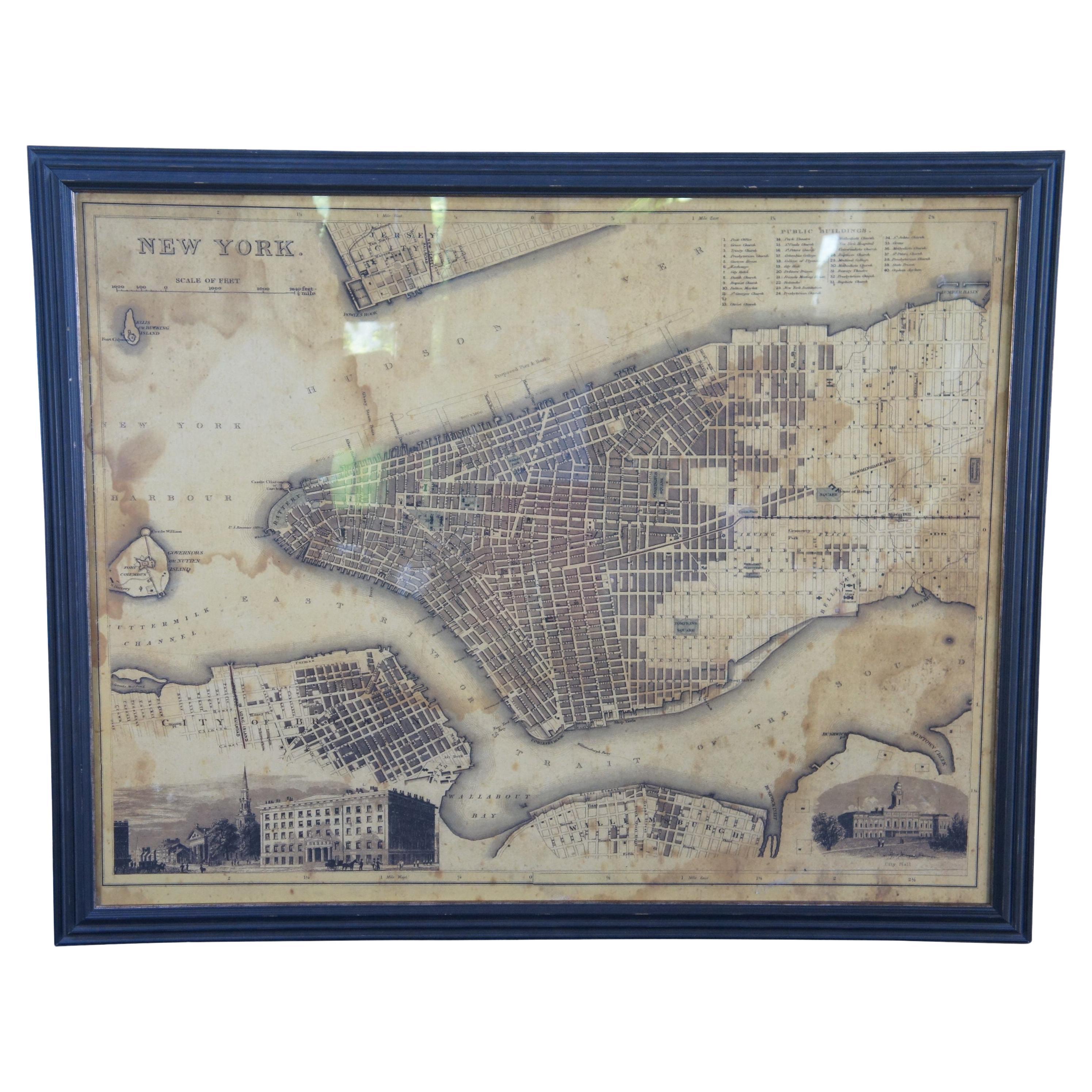Vintage Oversized New York City Lower Manhattan 1840s Map Print For Sale