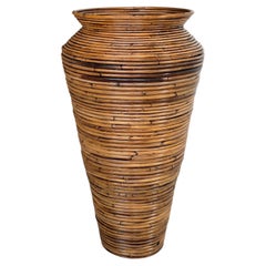 Vaso da terra vintage oversize a forma di matita in rattan o portaombrelli