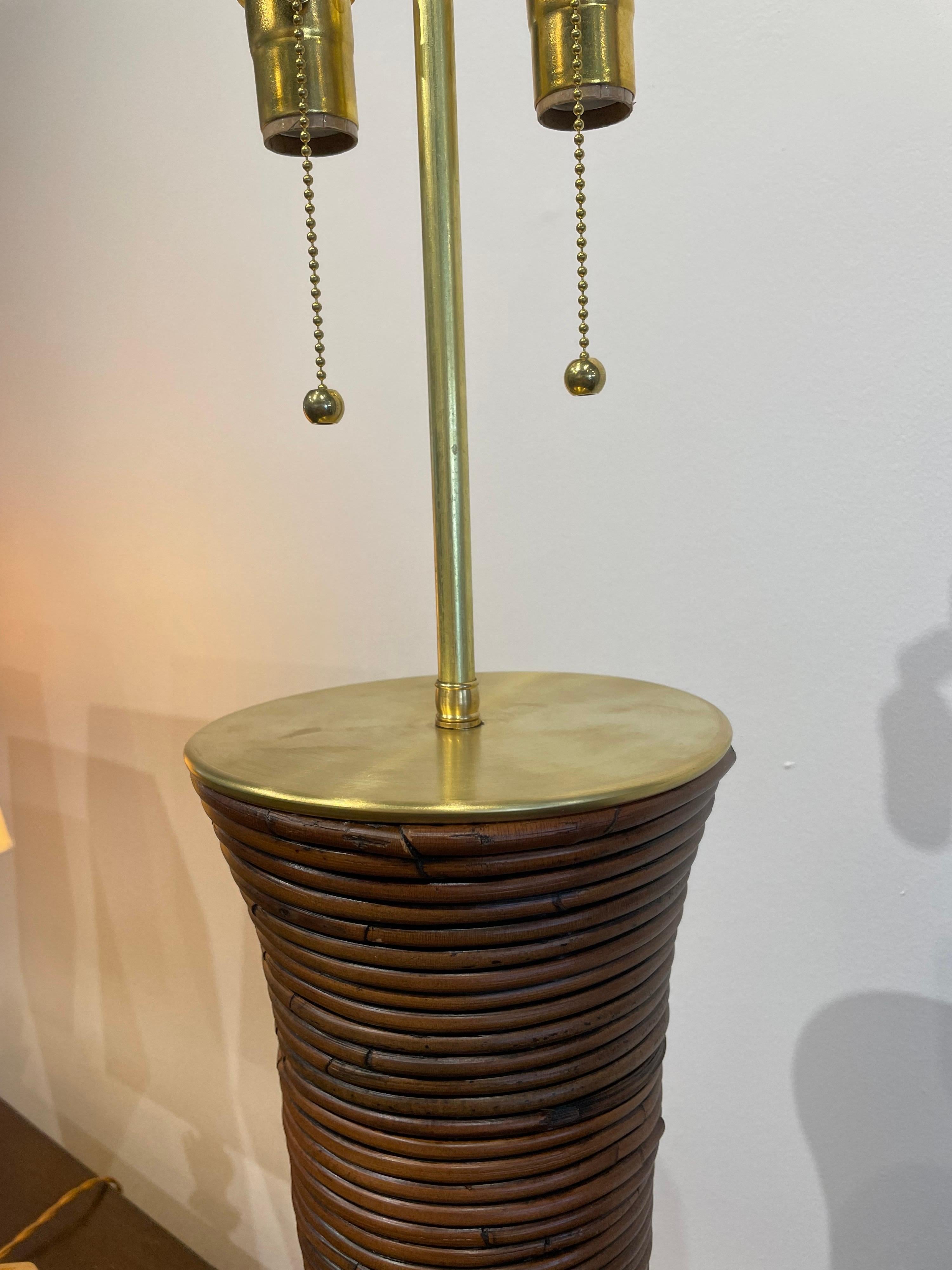 Vintage Oversized Pencil Reed Bamboo Table Lamp In Good Condition For Sale In East Hampton, NY