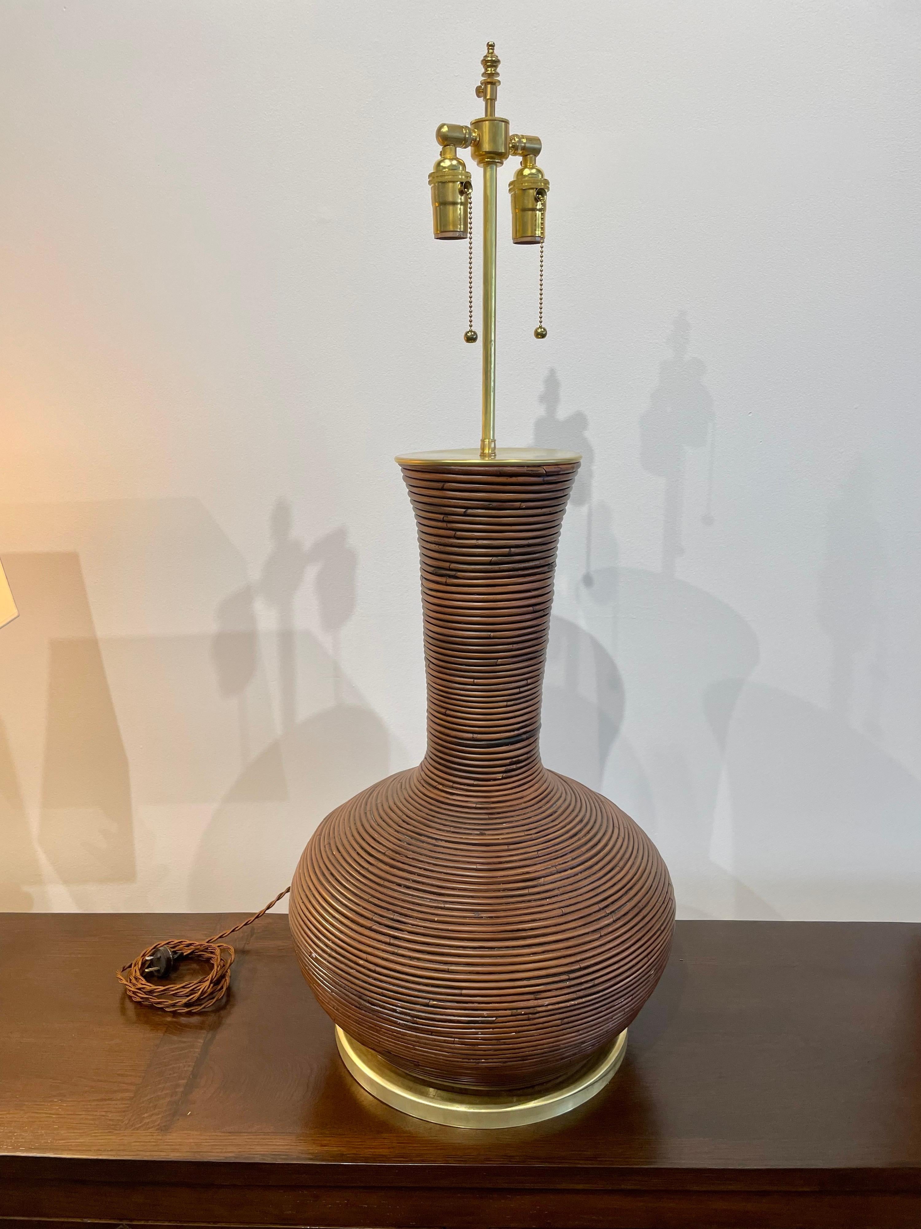 Vintage Oversized Pencil Reed Bamboo Table Lamp For Sale 1