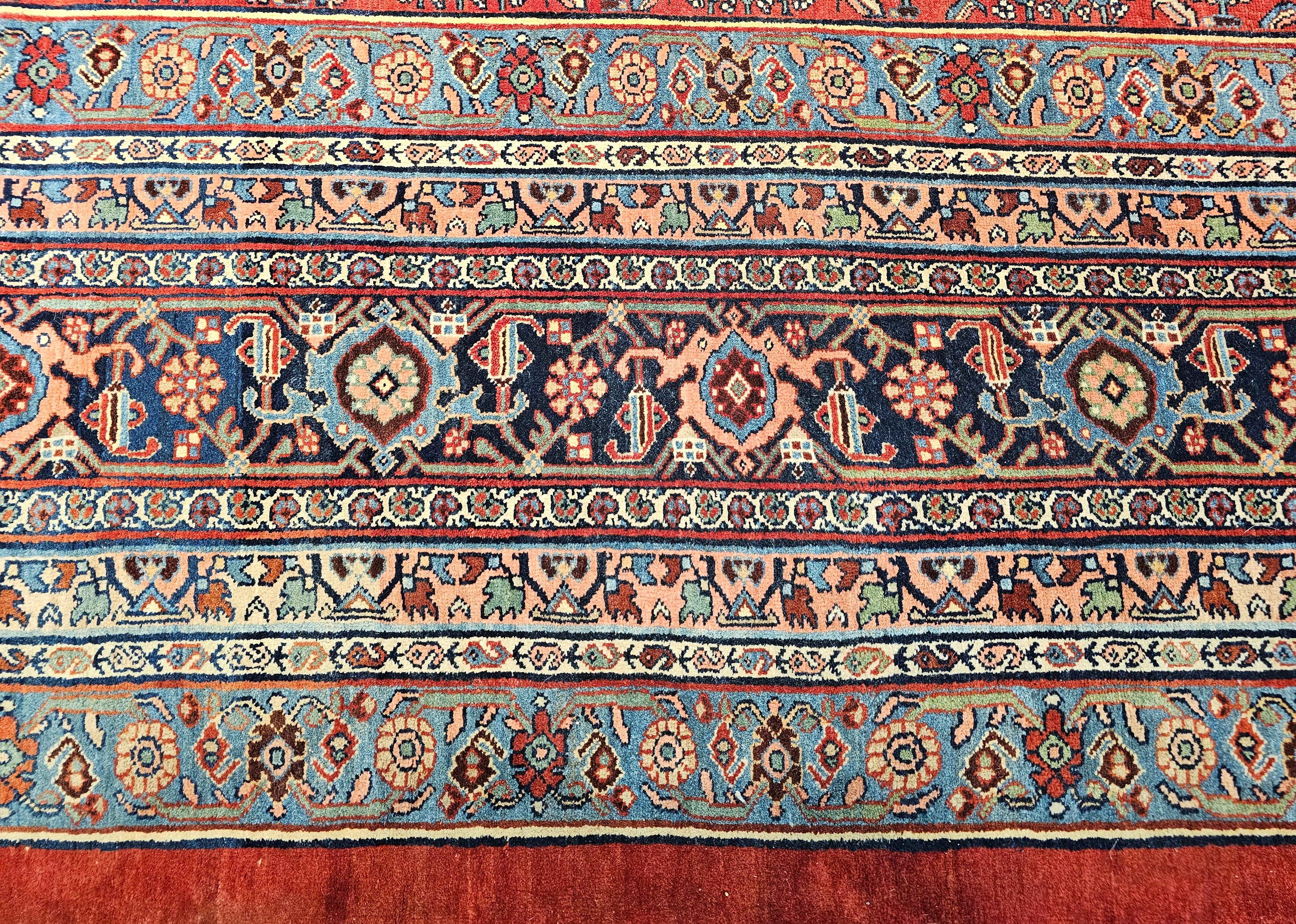 Vintage Oversized Persian Bidjar in All-over Herati Pattern in Red, Navy, Blue For Sale 4