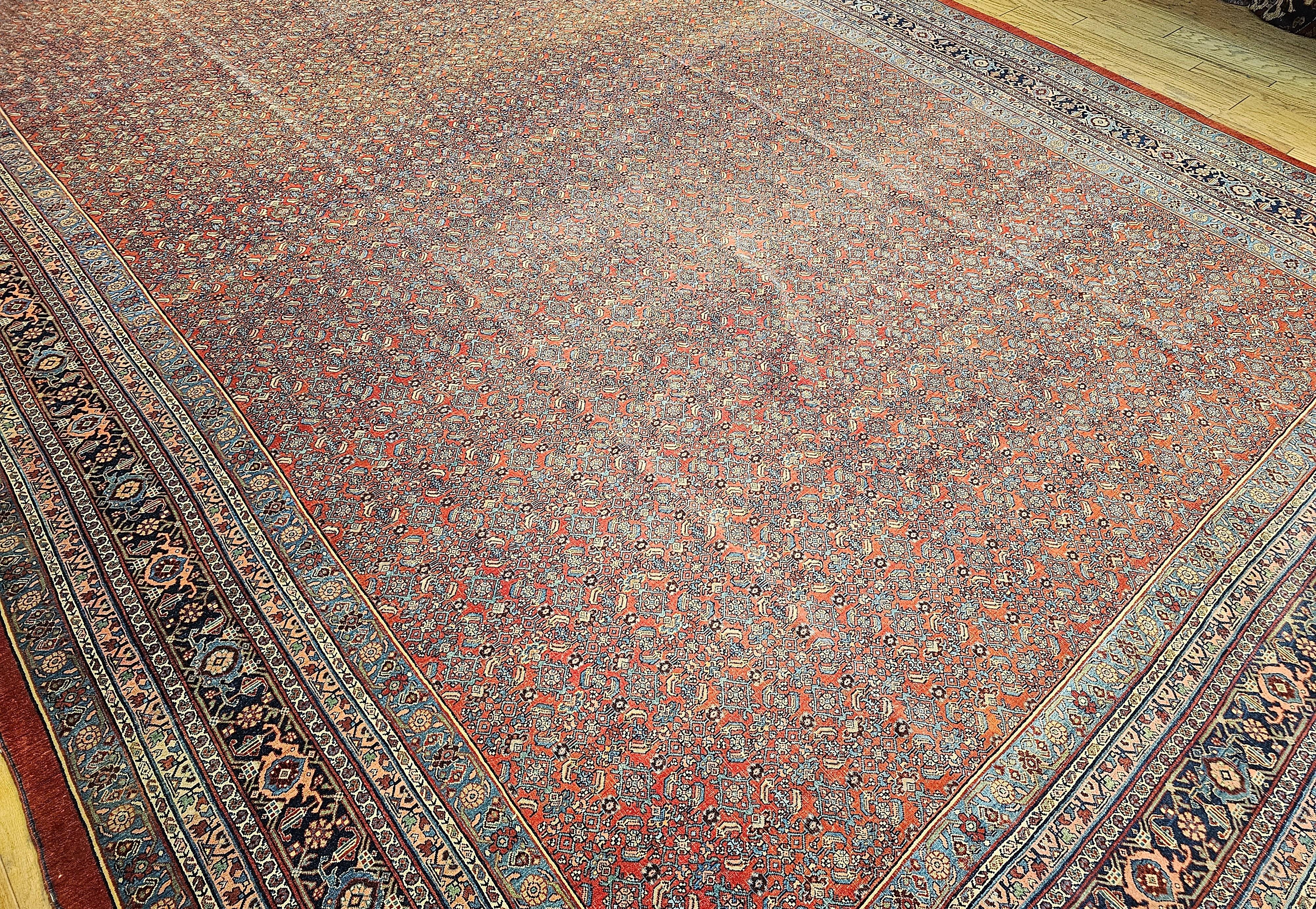 Vintage Oversized Persian Bidjar in All-over Herati Pattern in Red, Navy, Blue For Sale 6