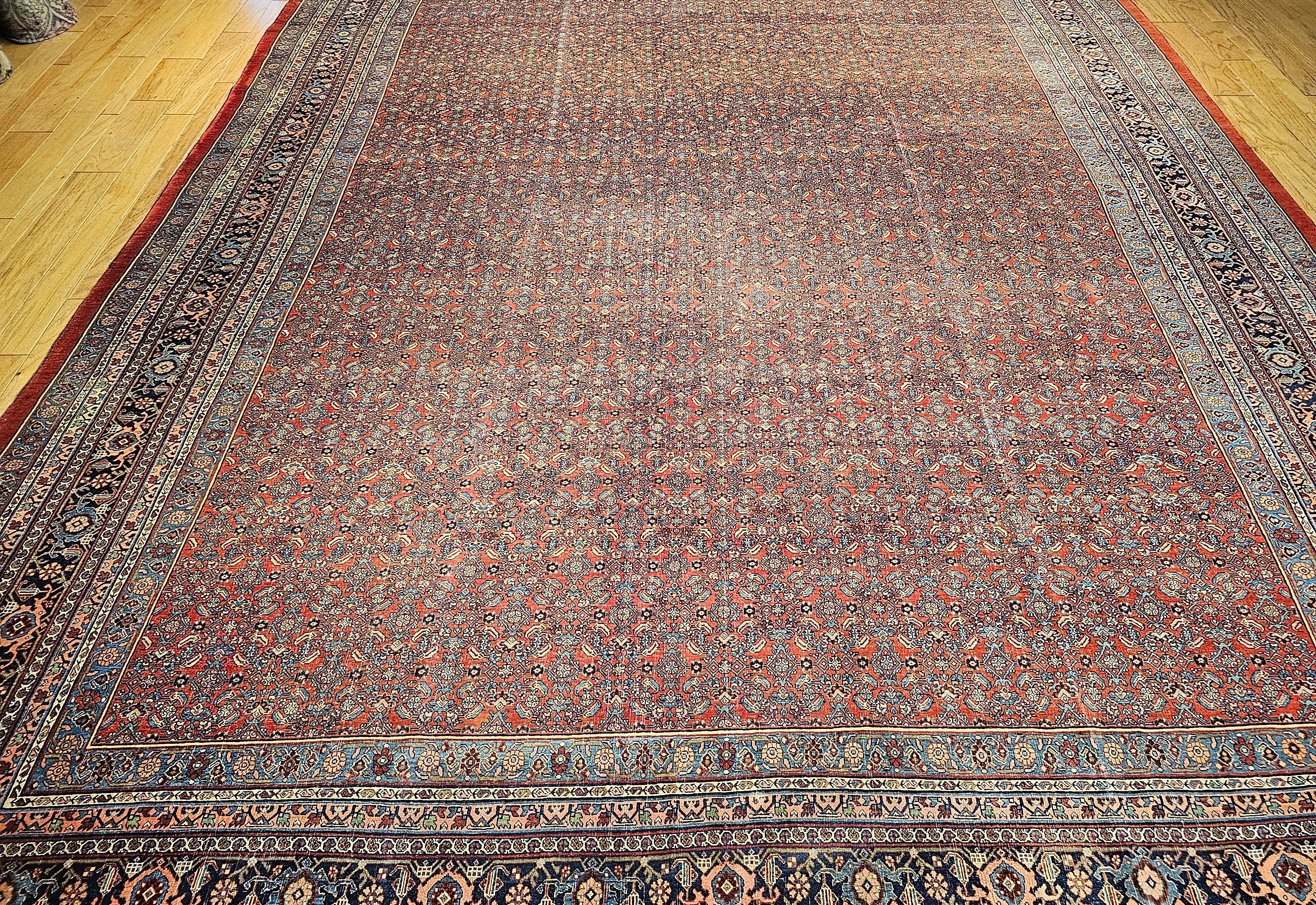 Vintage Oversized Persian Bidjar in All-over Herati Pattern in Red, Navy, Blue For Sale 7