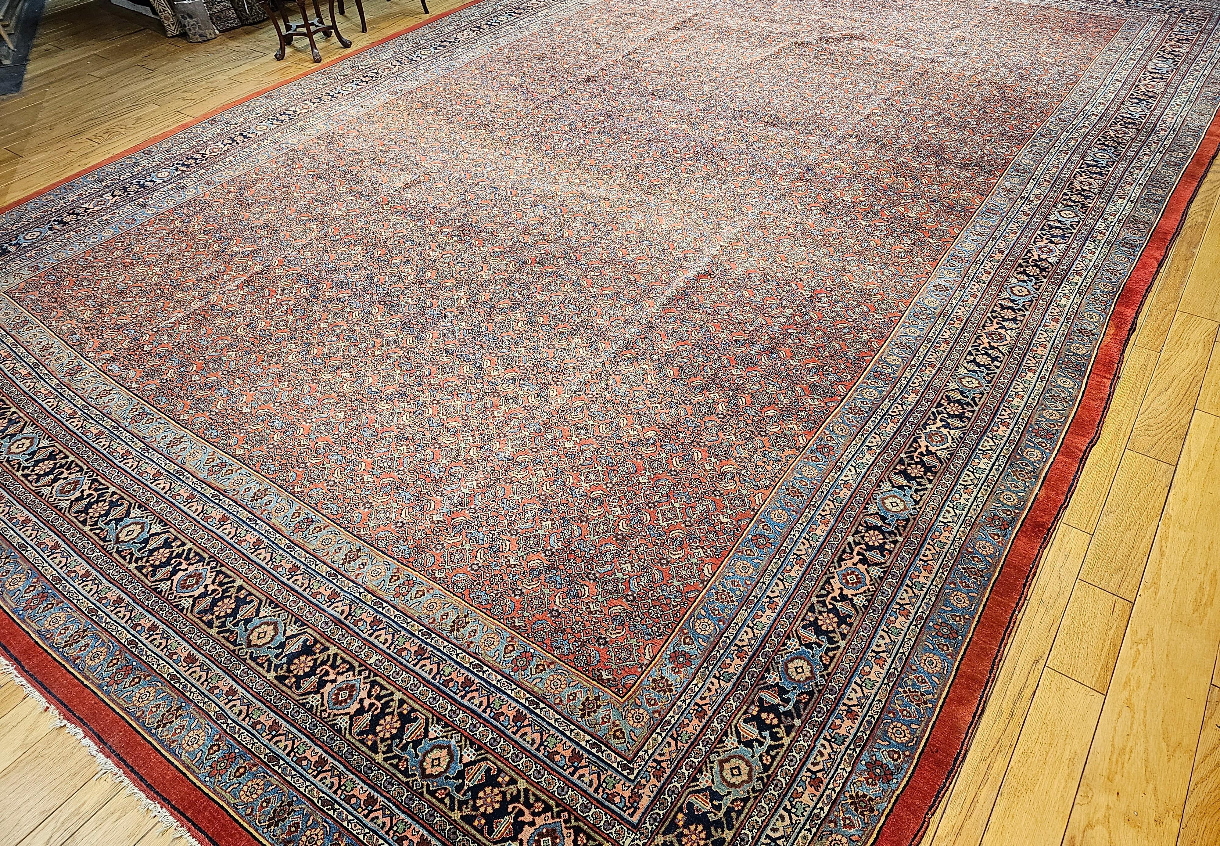 Vintage Oversized Persian Bidjar in All-over Herati Pattern in Red, Navy, Blue For Sale 12
