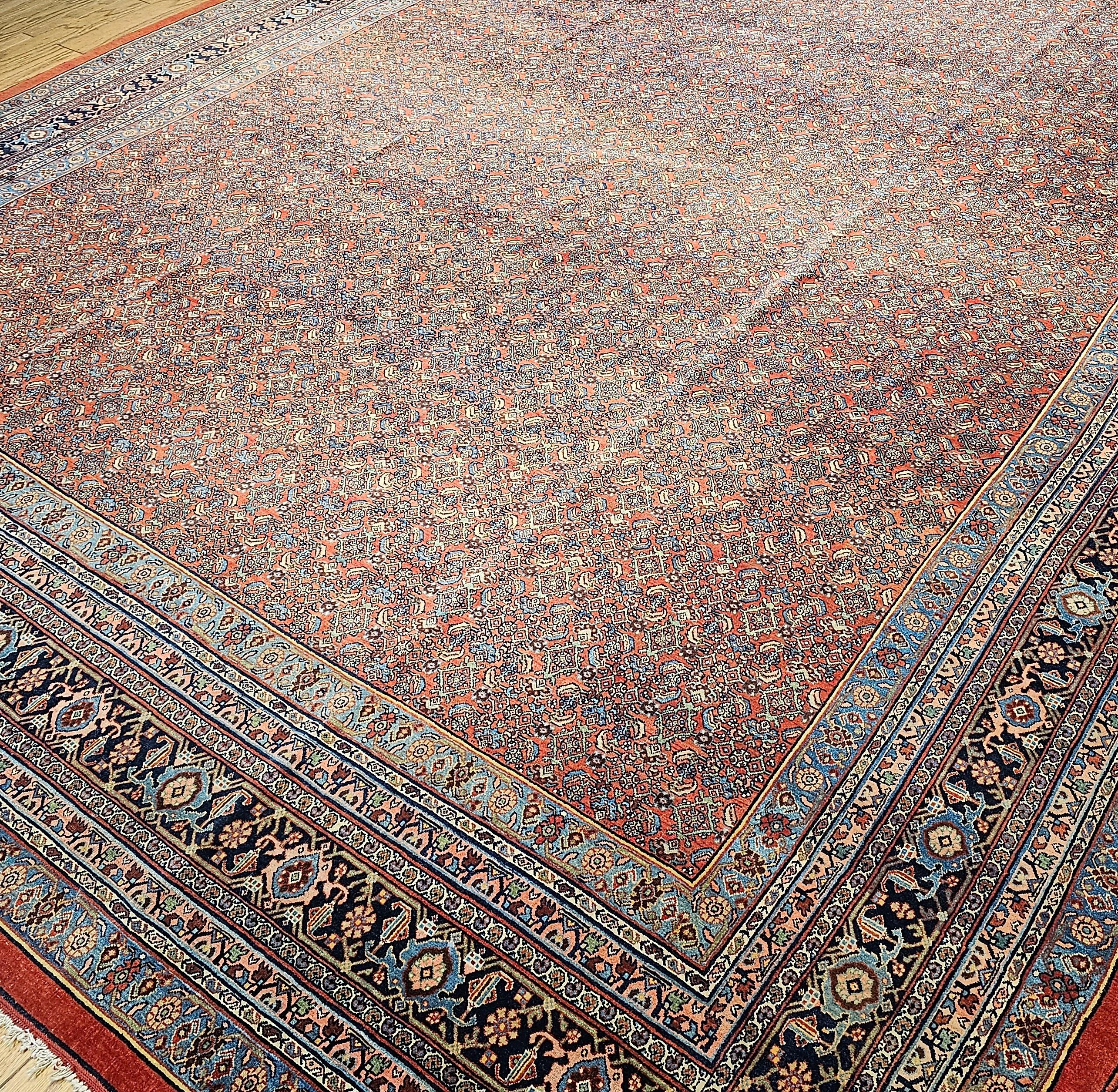 Vintage Oversized Persian Bidjar in All-over Herati Pattern in Red, Navy, Blue For Sale 13