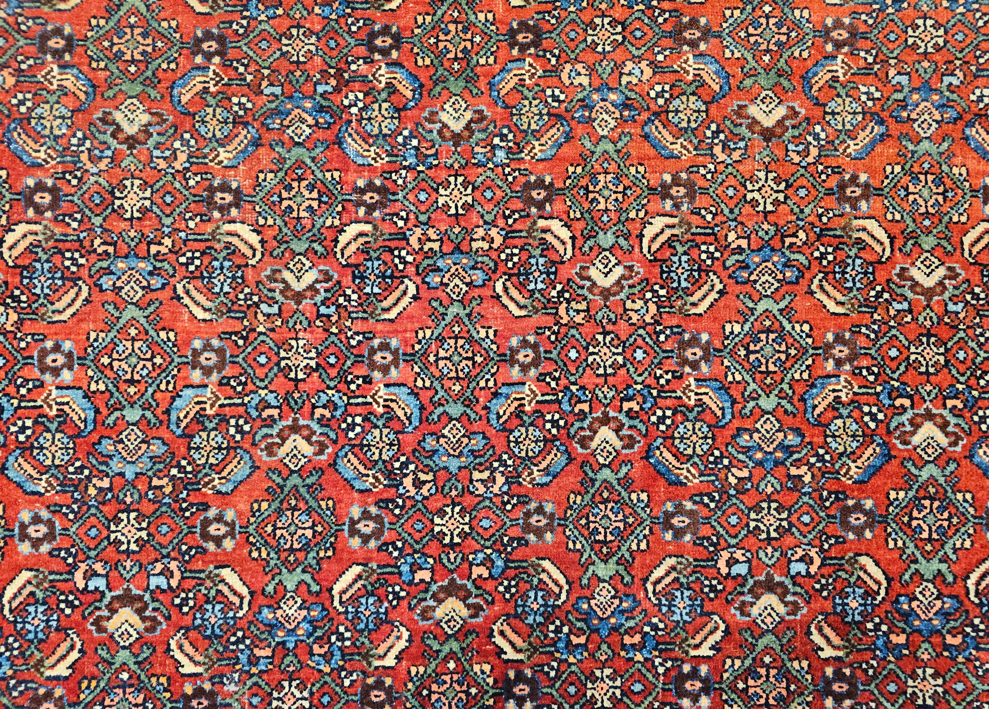 Vintage Oversized Persian Bidjar in All-over Herati Pattern in Red, Navy, Blue For Sale 1